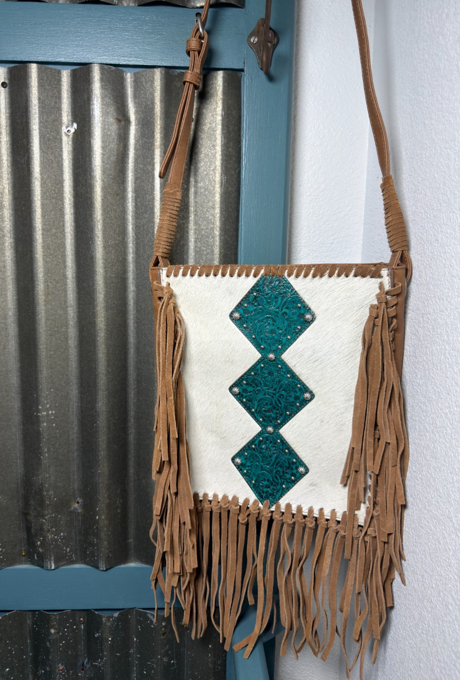 Shyanne Country Western Hair-on-Hide Cowhide Fringe Crossbody Purse Bag Leather